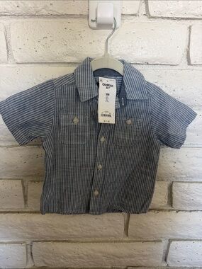OshKosh B'gosh Blue & White Pinstripe Short Sleeve Button-Down Shirt